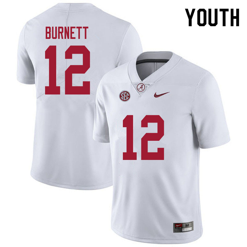 Youth #12 Logan Burnett Alabama White Tide College Football Jerseys Sale-White